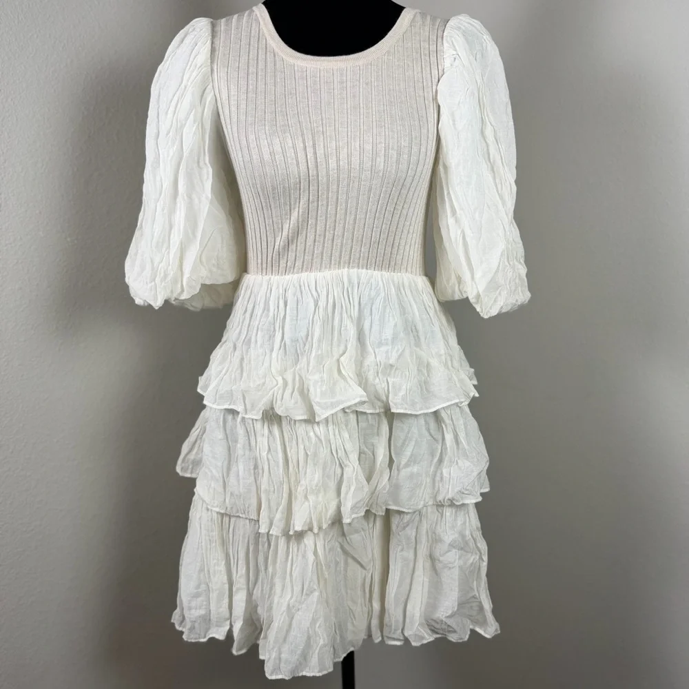 Sofie The Label Cream Babydoll Trapeze Style Tiered Dress- Size Small - Picture 12 of 13